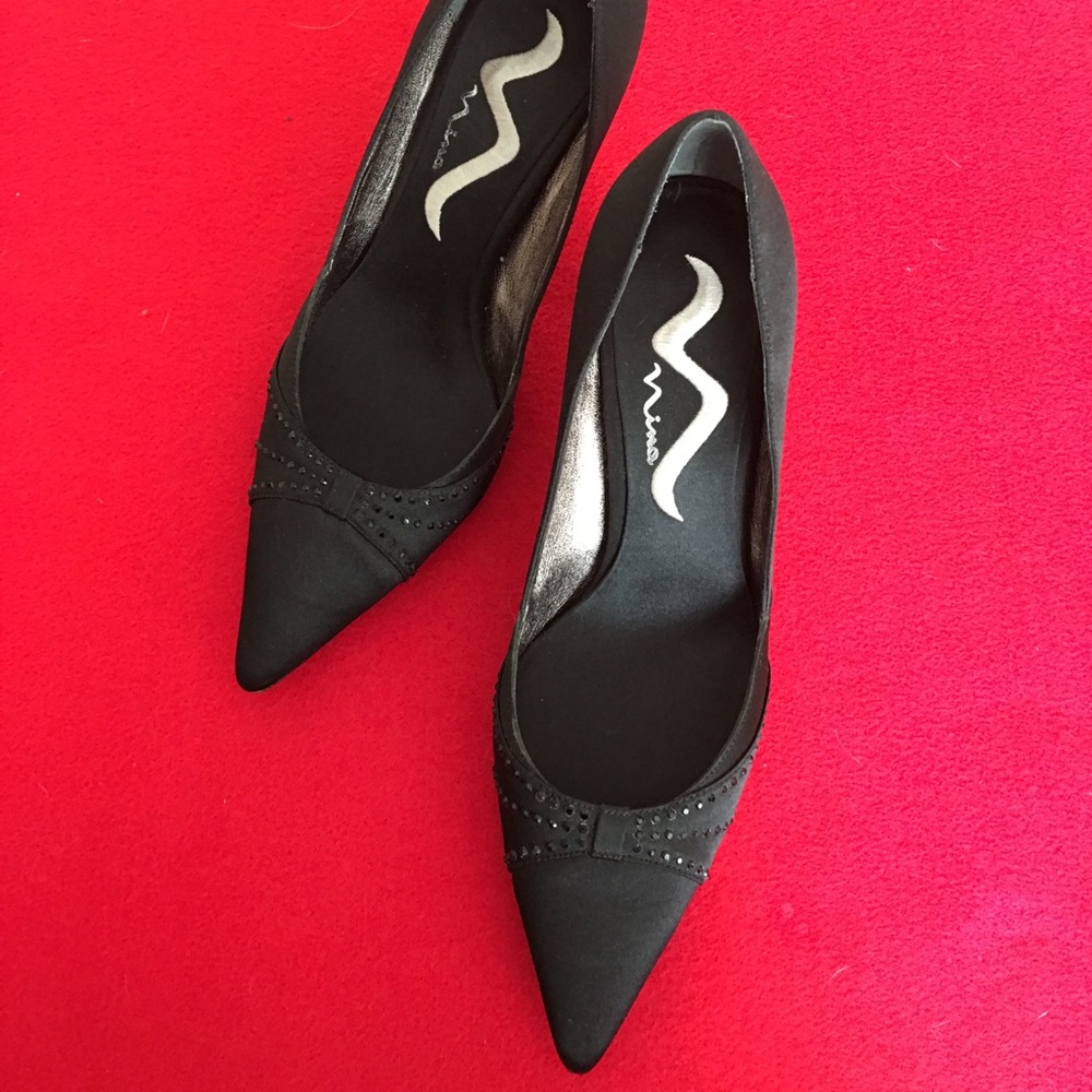Nina Black Satin Heels, 7M